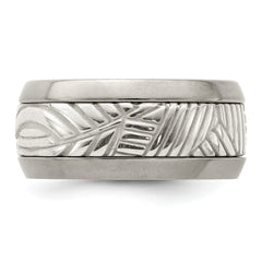 Edward Mirell Titanium & Sterling Silver Inlay Polished Leaf Ring