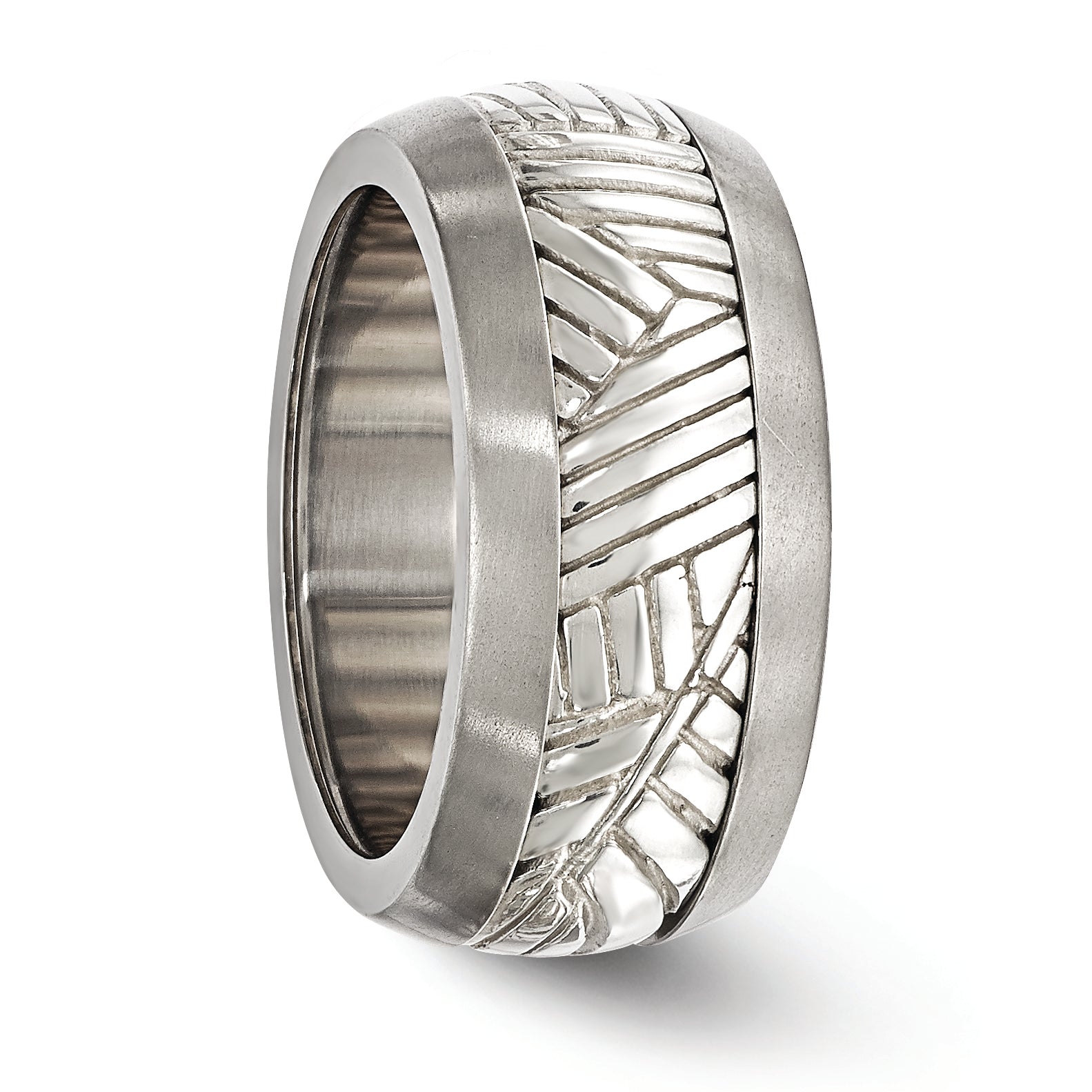 Edward Mirell Titanium Sterling Leaf Wedding Band with Polished Two-Tone Finish