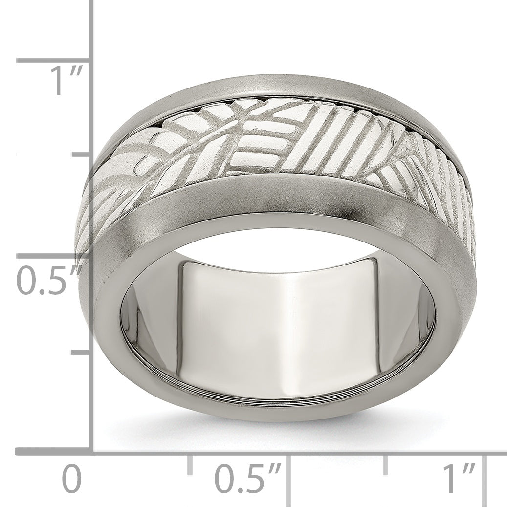 Edward Mirell Titanium & Sterling Silver Inlay Polished Leaf Ring - 8.5
