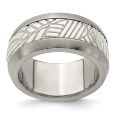 Edward Mirell Titanium & Sterling Silver Inlay Polished Leaf Ring