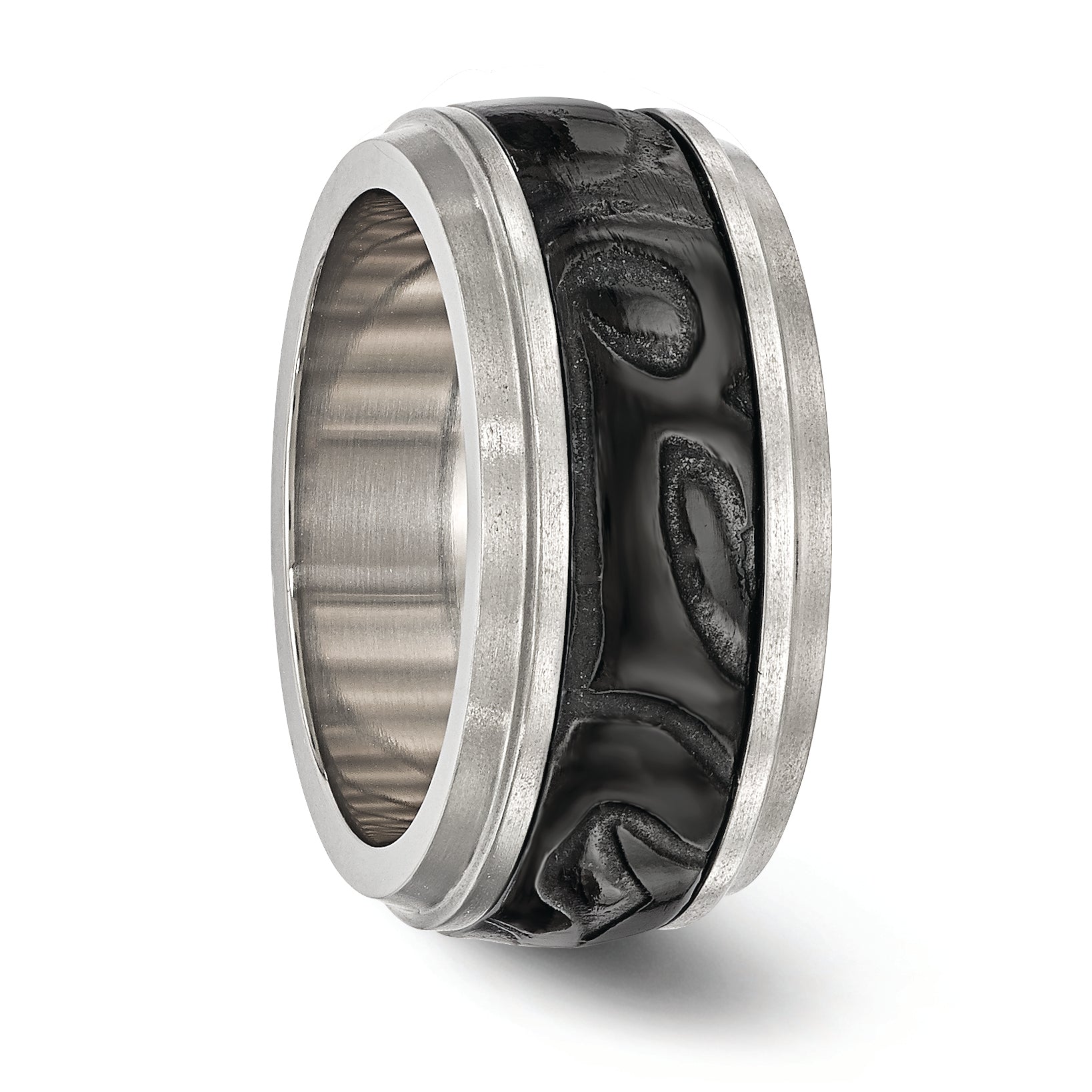 Edward Mirell Titanium Wedding Band with Black Inlay Polished Finish