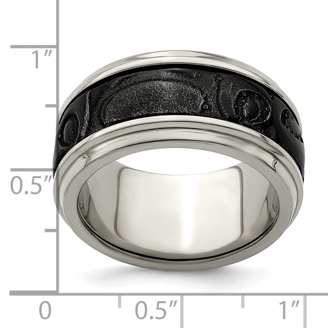 Edward Mirell Titanium Wedding Band with Black Inlay Polished Finish