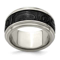 Edward Mirell Titanium & Black Ti Inlay Polished Fancy Design Ring