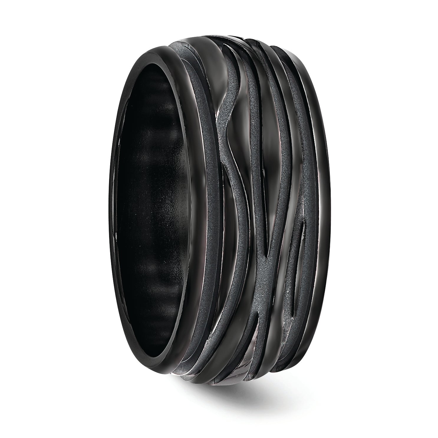 Titanium Wedding Band with Polished Grooved Design Gift Ready