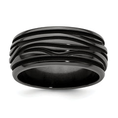 Edward Mirell Black Ti Polished Grooved Waves 10mm Band