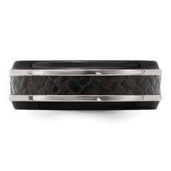 Edward Mirell Polished Titanium Men's Ring with Black Carbon Fiber