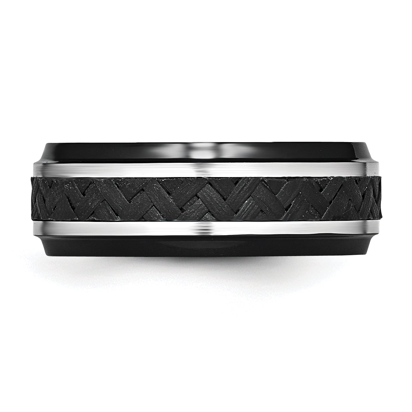 Edward Mirell Polished Titanium Men's Ring with Black Carbon Fiber