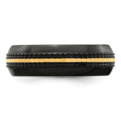 Edward Mirell Black Ti with 14K Gold Stripe Patterned 7mm Band