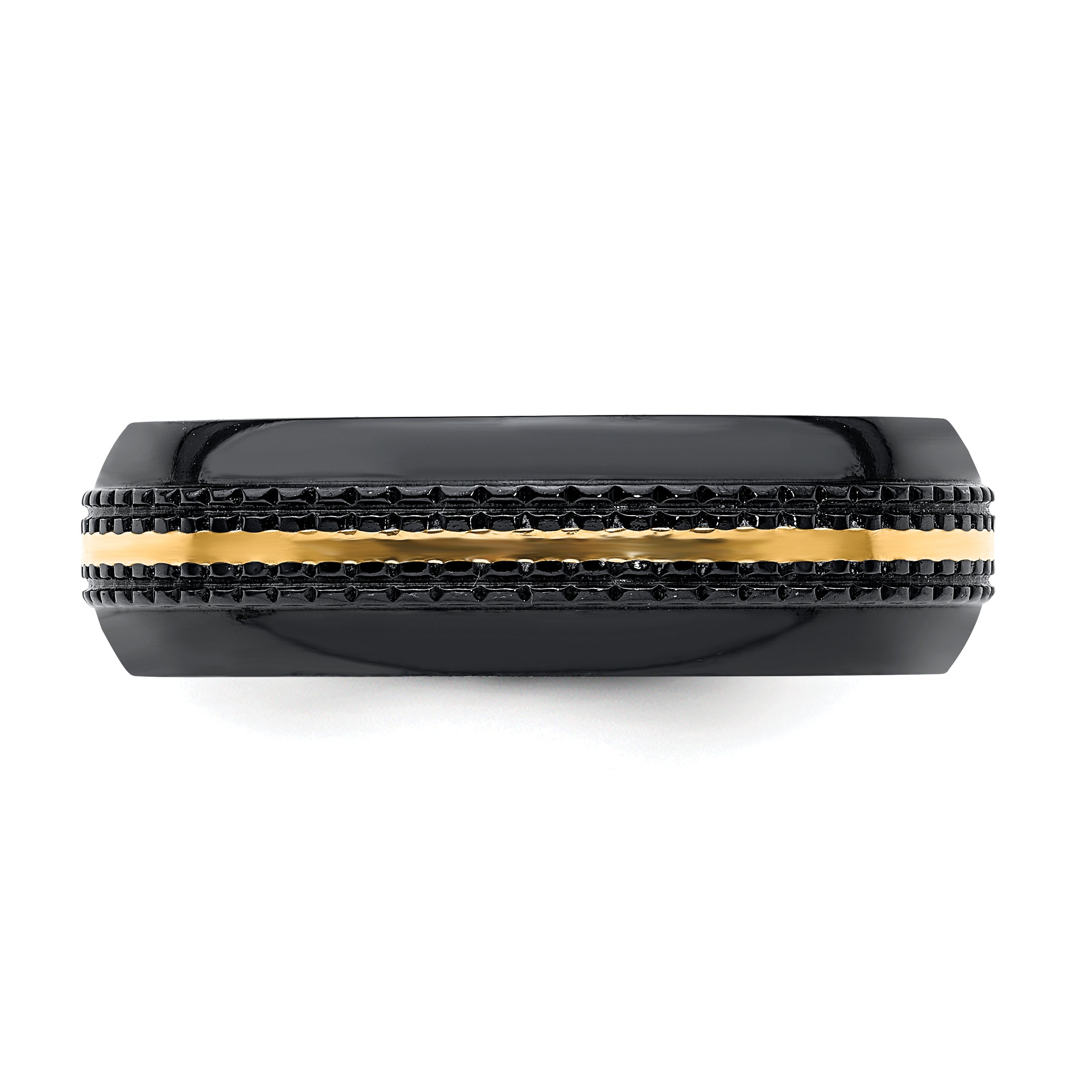 Edward Mirell Black Ti with 14K Gold Stripe Patterned 7mm Band