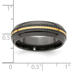 Edward Mirell Black Ti with 14K Gold Stripe Patterned 7mm Band