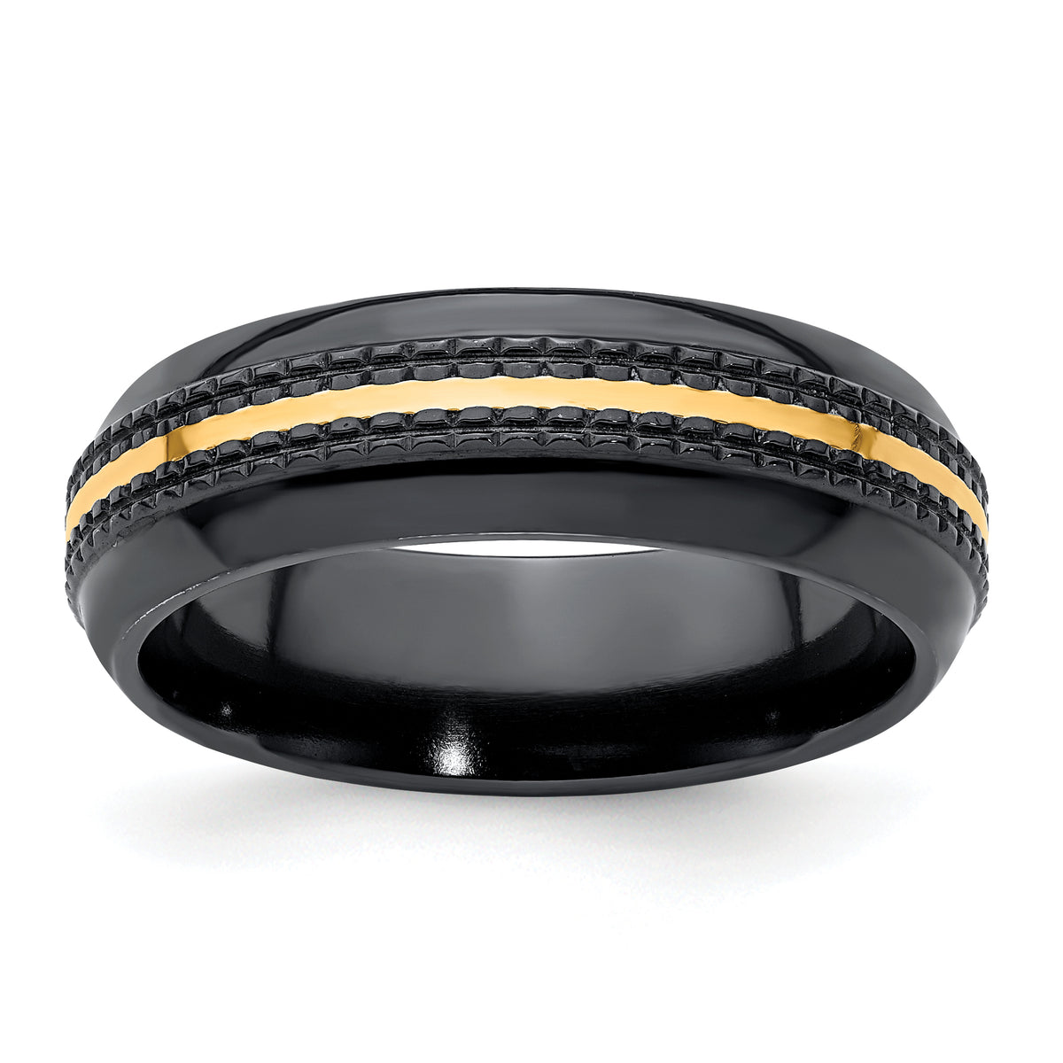 Edward Mirell Black Ti with 14K Gold Stripe Patterned 7mm Band