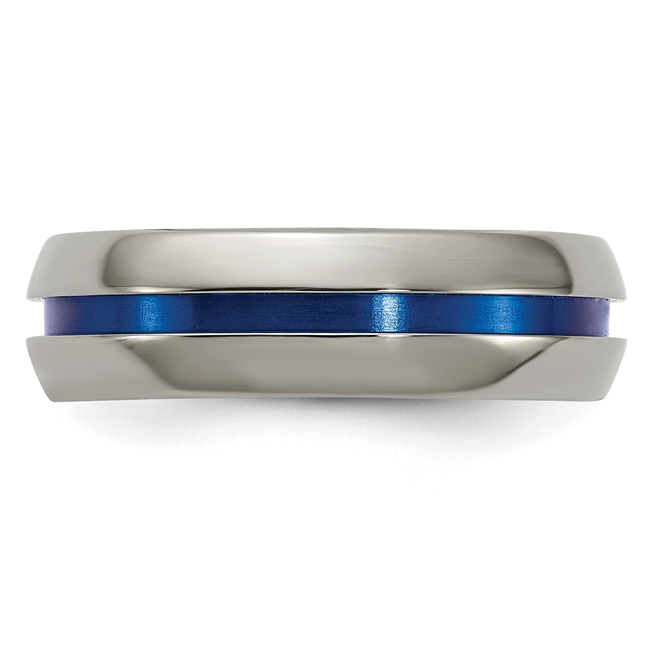 Edward Mirell Titanium with Blue Anodized Center Stripe Domed 7mm Band