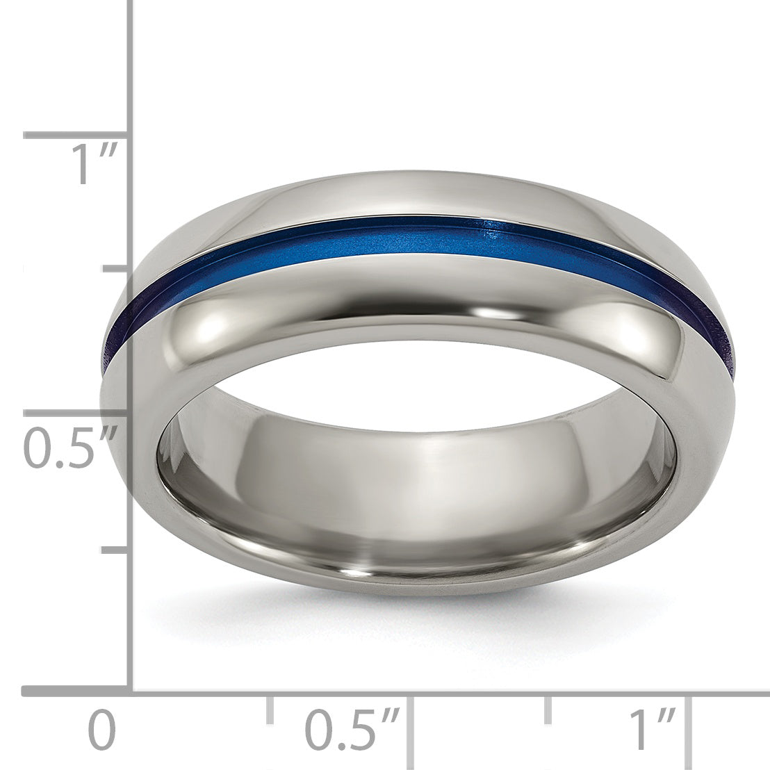 Edward Mirell Titanium with Blue Anodized Center Stripe Domed 7mm Band