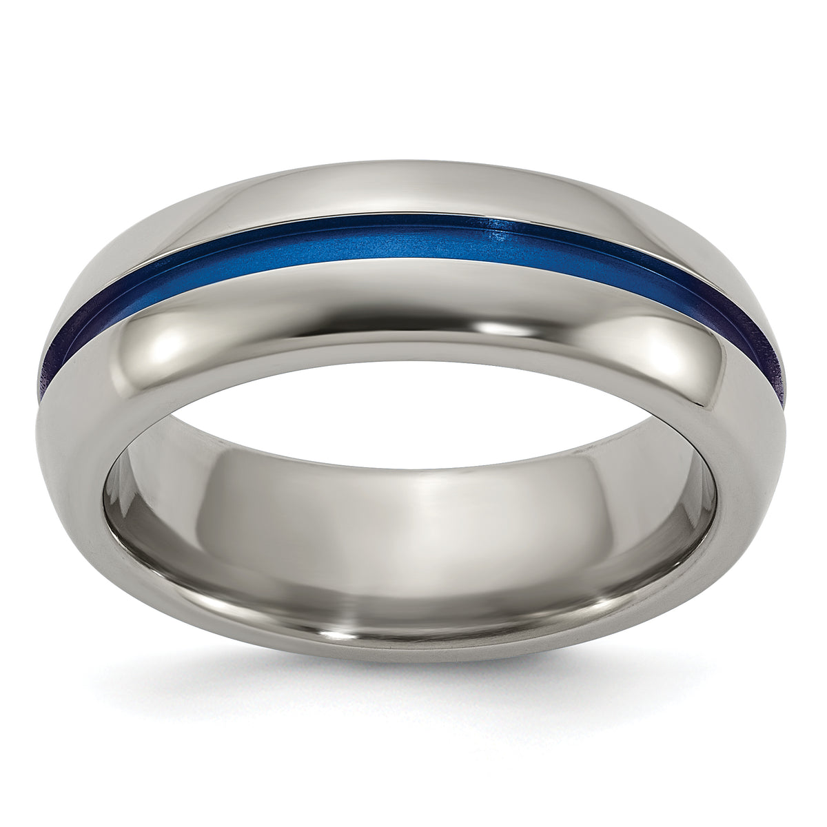 Edward Mirell Titanium with Blue Anodized Center Stripe Domed 7mm Band