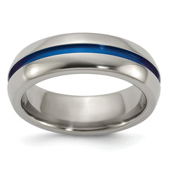 Edward Mirell Titanium with Blue Anodized Center Stripe Domed 7mm Band