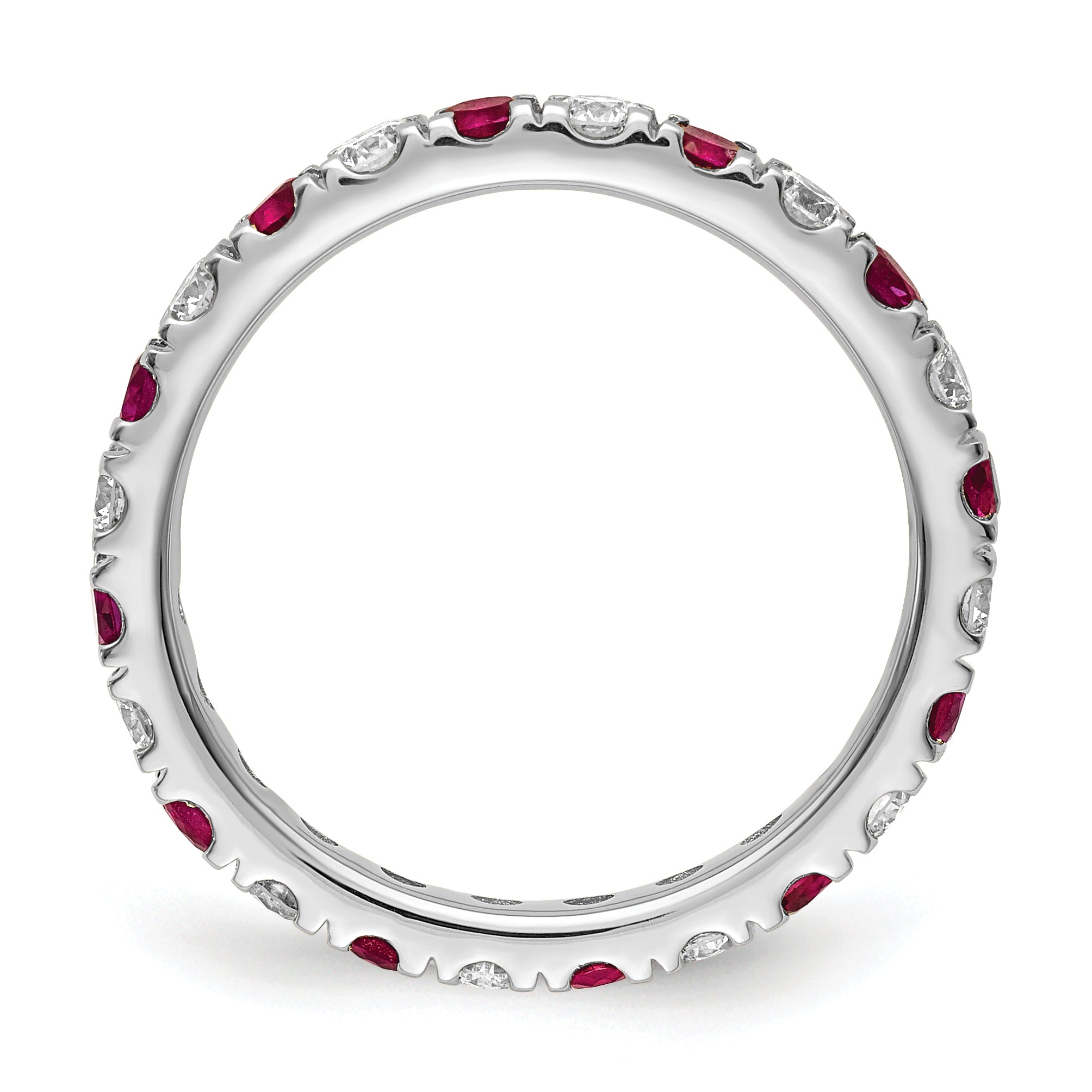 14K White Gold Lab Grown Diamond VS/SI GH & Cr Ruby Eternity Band