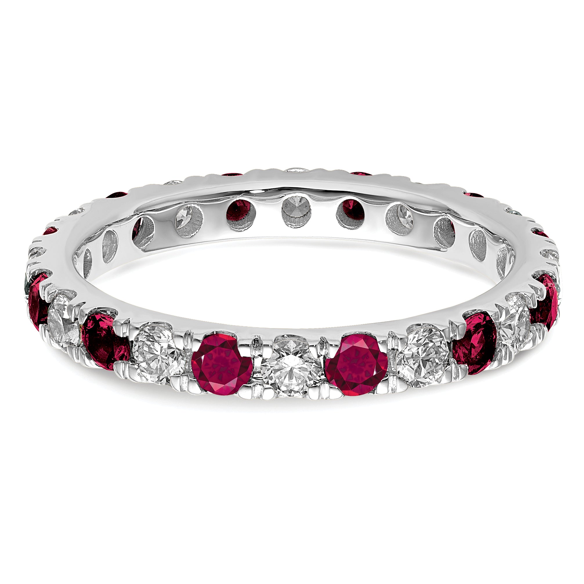 14K White Gold Lab Grown Diamond VS/SI GH & Cr Ruby Eternity Band