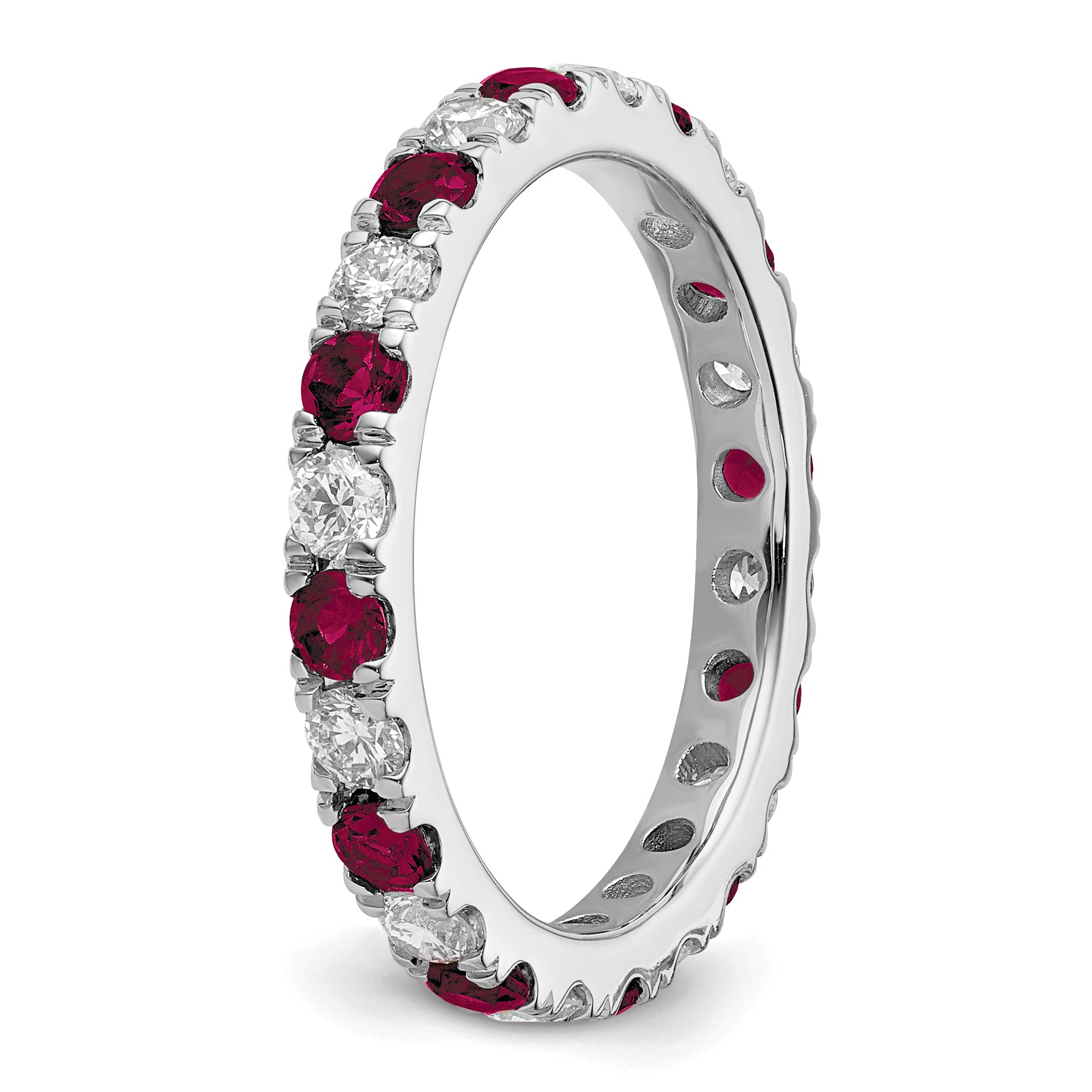 14K White Gold Lab Grown Diamond VS/SI GH & Cr Ruby Eternity Band