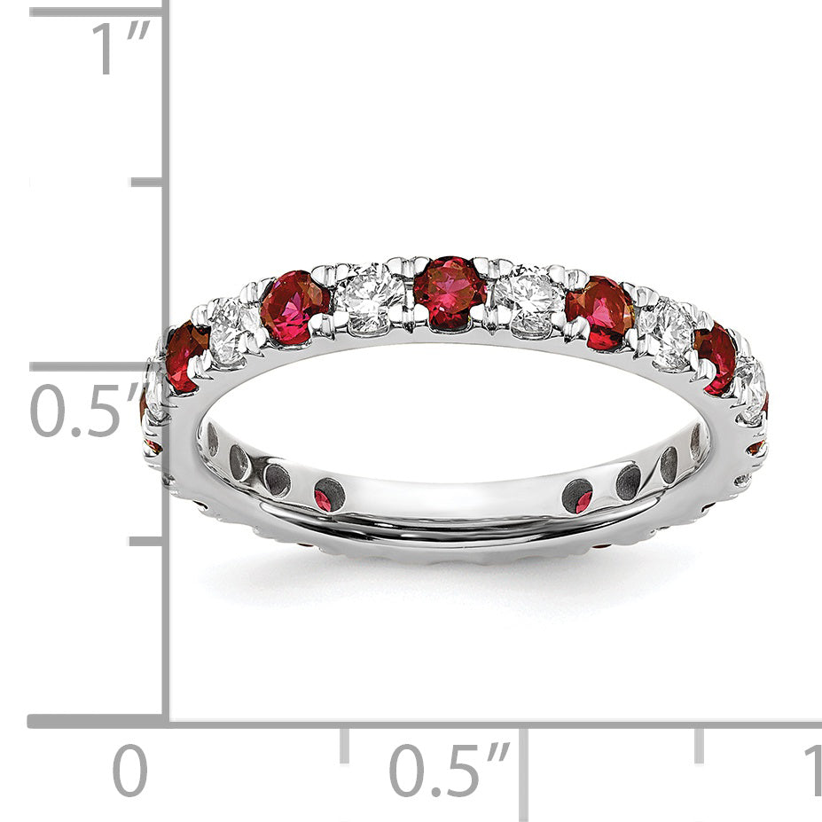 14K White Gold Lab Grown Diamond VS/SI GH & Cr Ruby Eternity Band