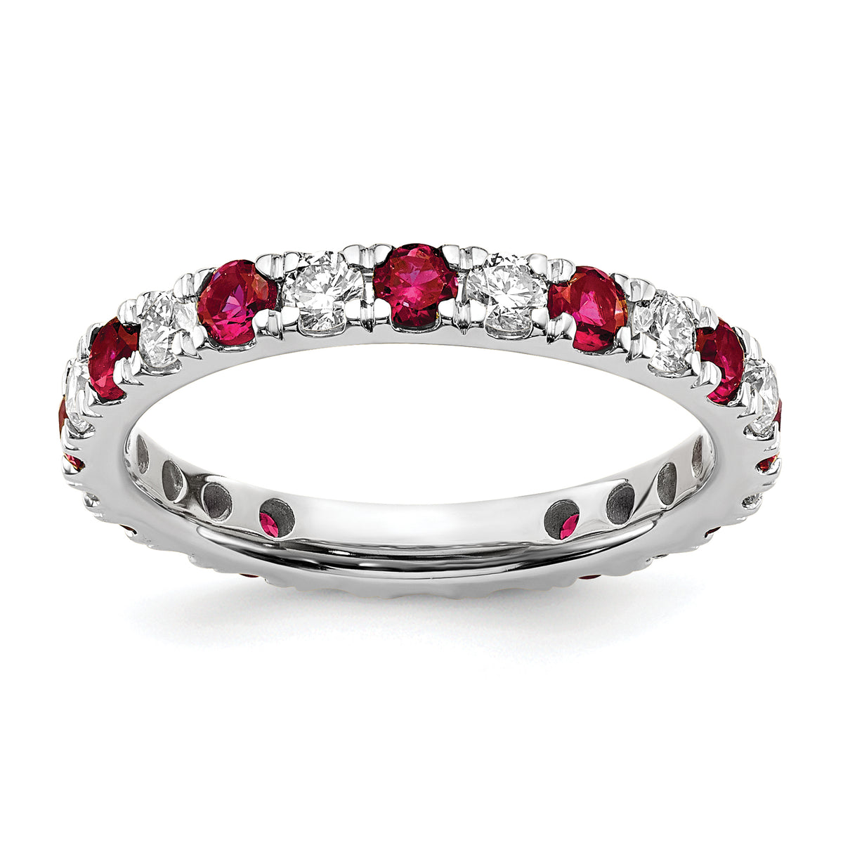 14K White Gold Lab Grown Diamond VS/SI GH & Cr Ruby Eternity Band