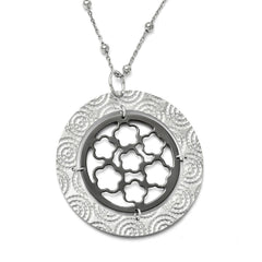 Sterling Silver & Ruthenium-plated Beaded Floral Circle With  2in ext Necklace