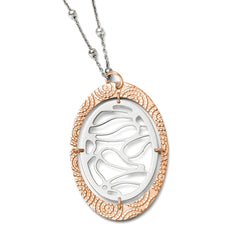 Sterling Silver & Rose Gold-plated Textured Oval With  2in ext Necklace