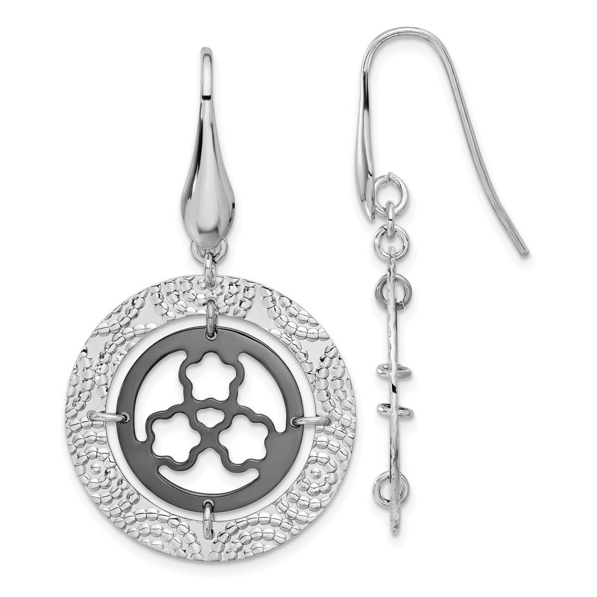 Sterling Silver and Ruthenium-plated Textured Circle Earrings