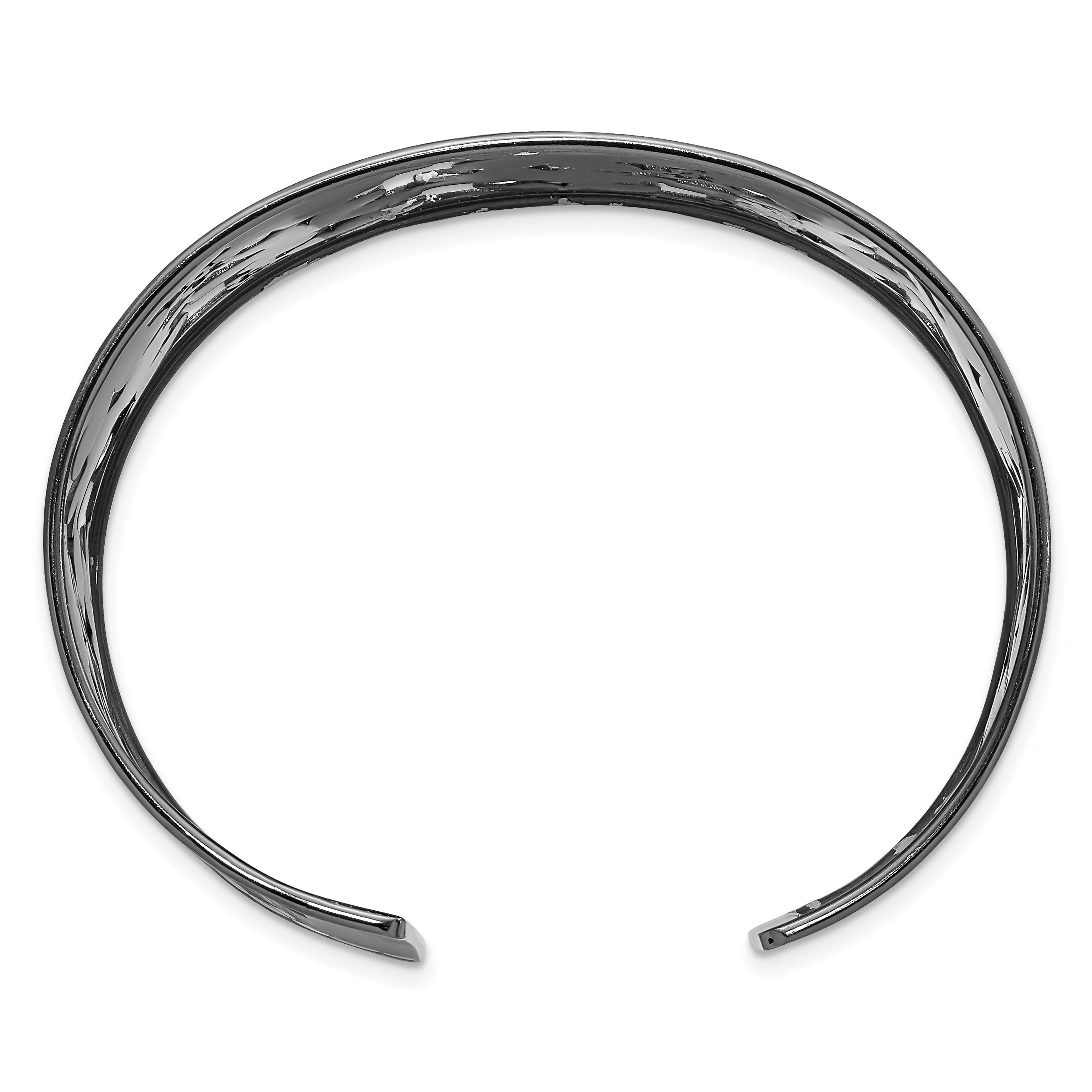 Sterling Silver and Ruthenium-plated Diamond-cut Cuff Bangle