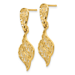 14K Gold Polished Diamond-Cut Filigree Swirl Dangle Earrings for Women