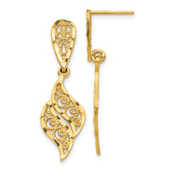 14k Polished & Diamond-Cut Filigree Swirl Dangle Post Earrings