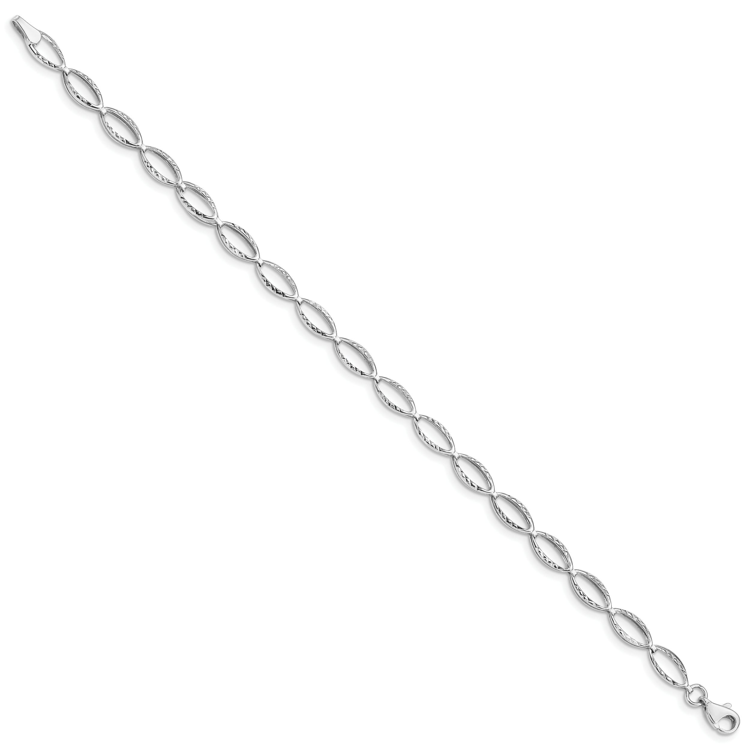 14k White Gold Polished Oval Link Bracelet