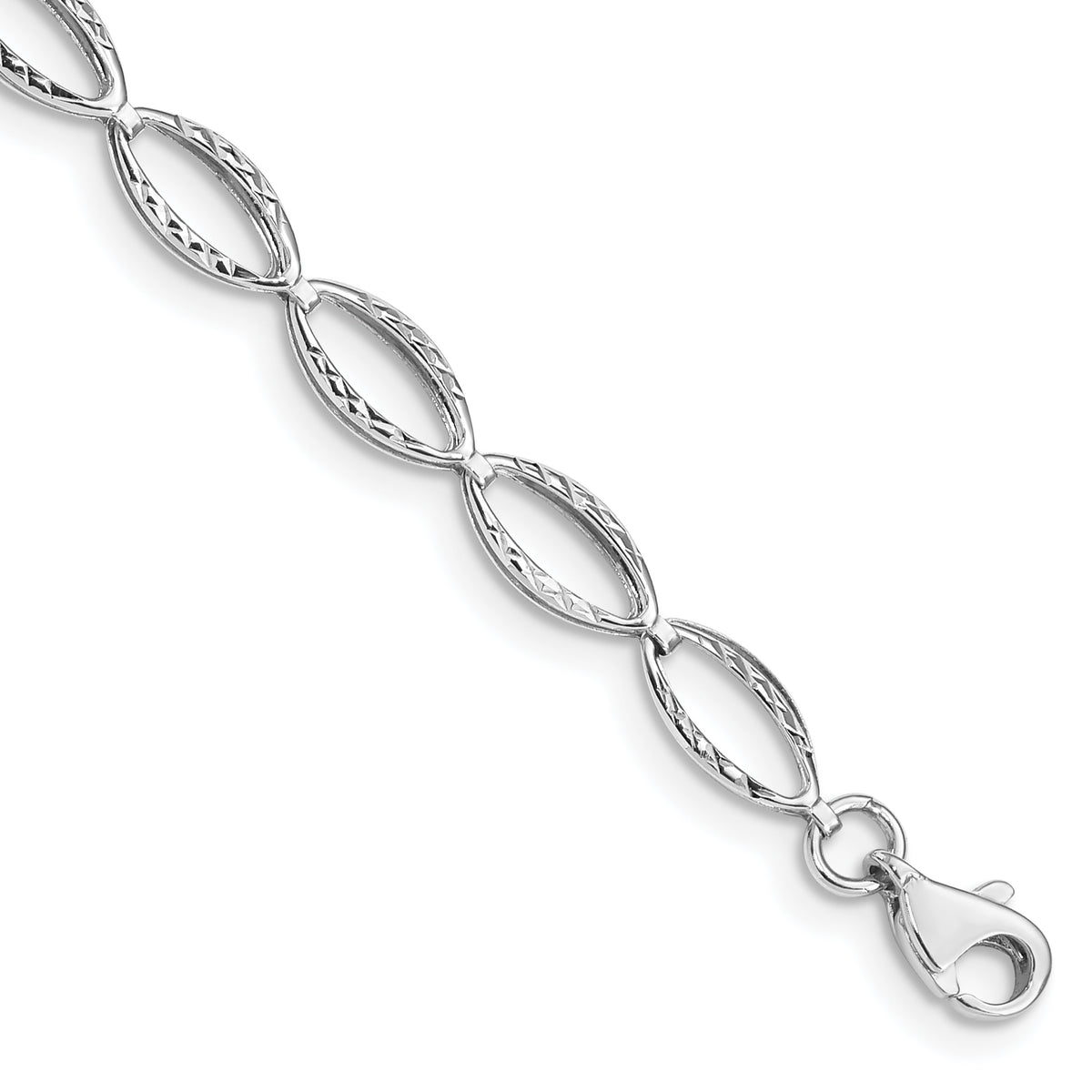 14k White Gold Polished Oval Link Bracelet