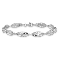 14k White Gold Filigree Diamond Cut 7.25 inch Bracelet