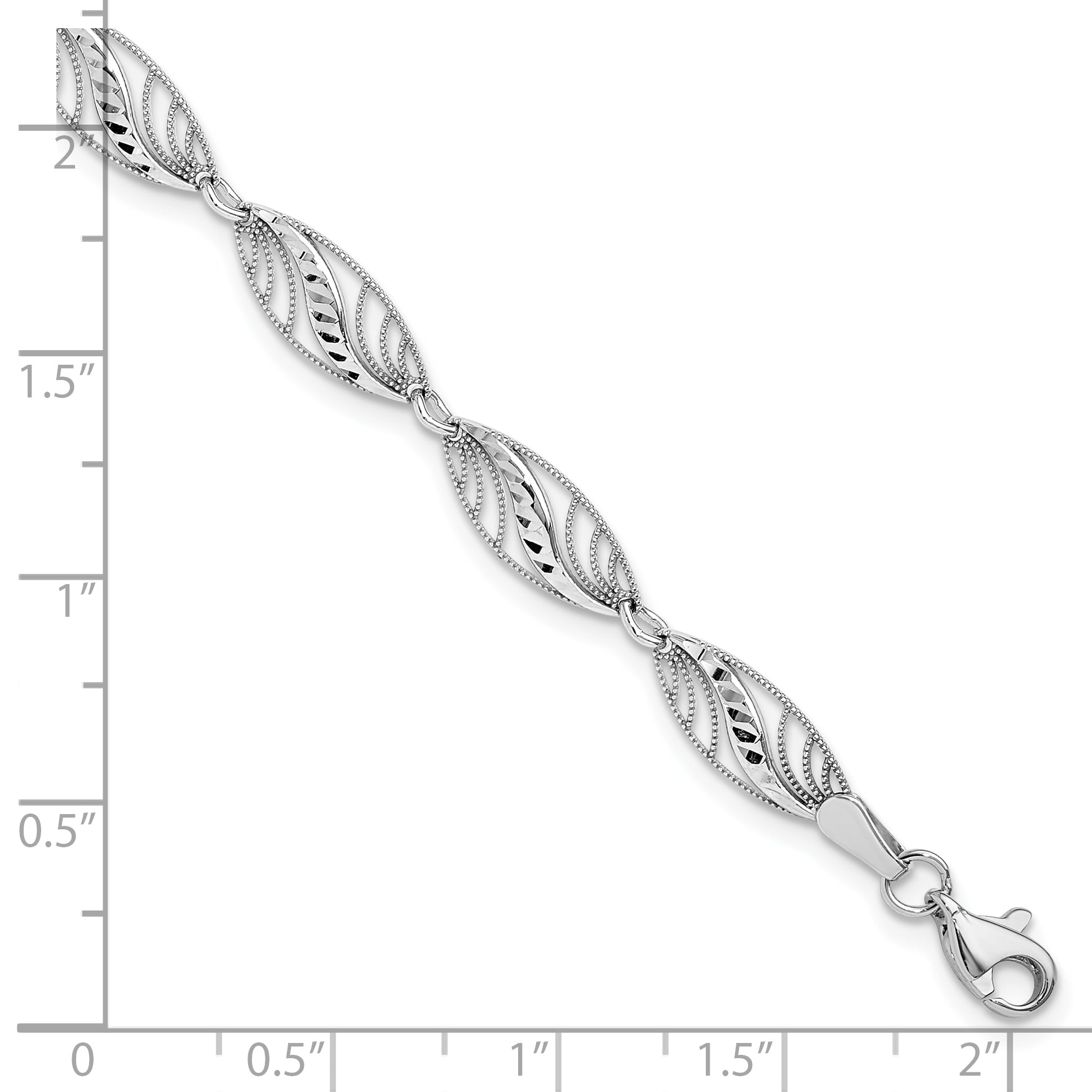 14k White Gold Filigree Diamond Cut 7.25 inch Bracelet