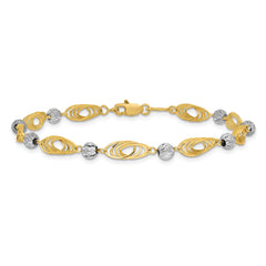 14K Gold Two-tone Oval Links with Diamond Cut Beads Bracelet