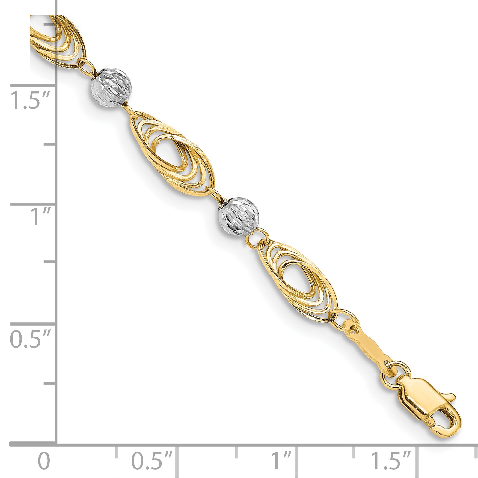 14K Gold Two-tone Oval Links with Diamond Cut Beads Bracelet