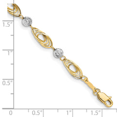 14K Gold Two-tone Oval Links with Diamond Cut Beads Bracelet