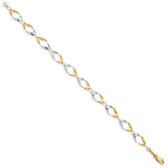 14K and White Rhodium Oval Link Chain Bracelet