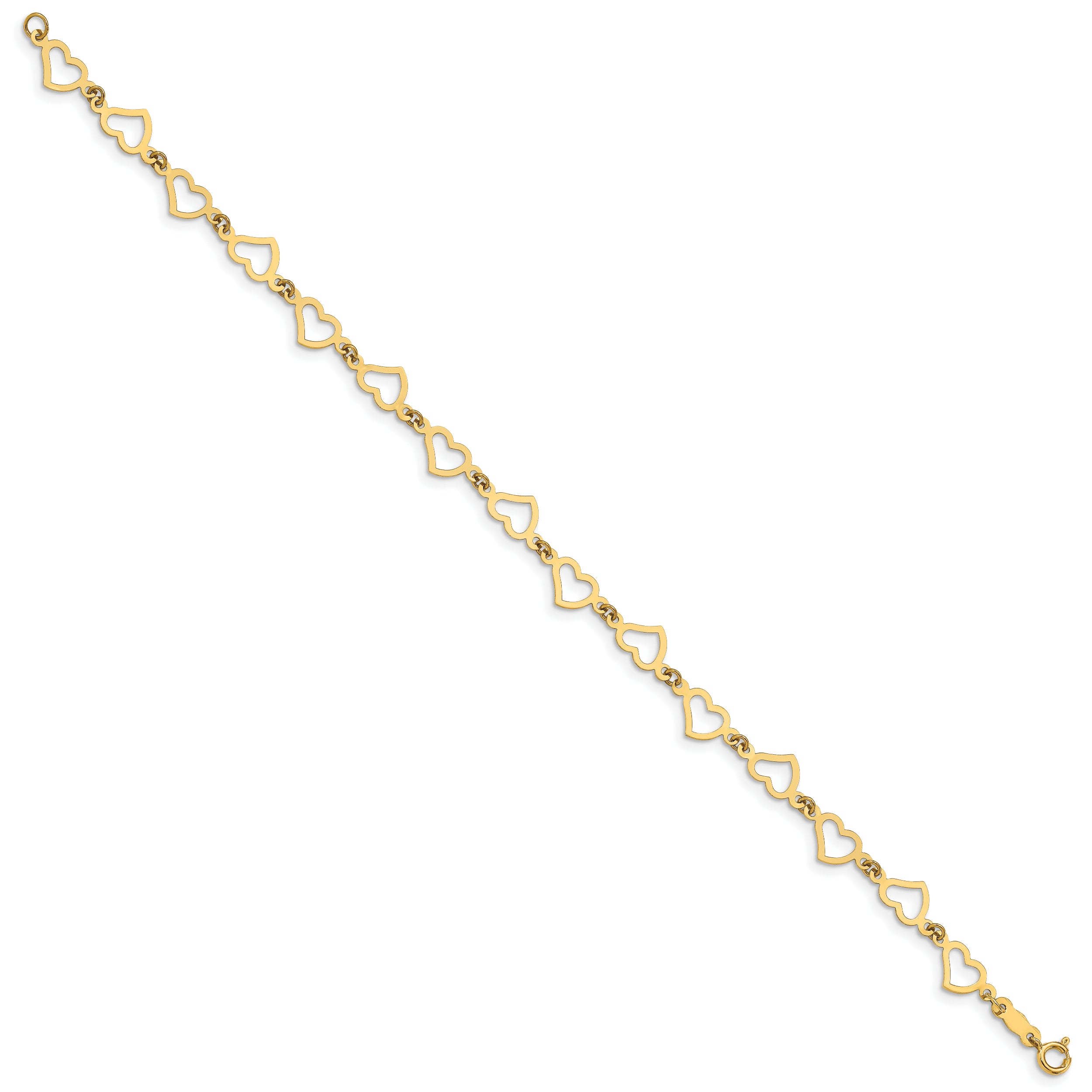 14K Flat Open Hearts Bracelet