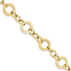 14K Polished and Textured Fancy Link Bracelet