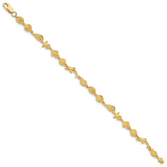 14K Gold Polished and Textured Sea Life Bracelet