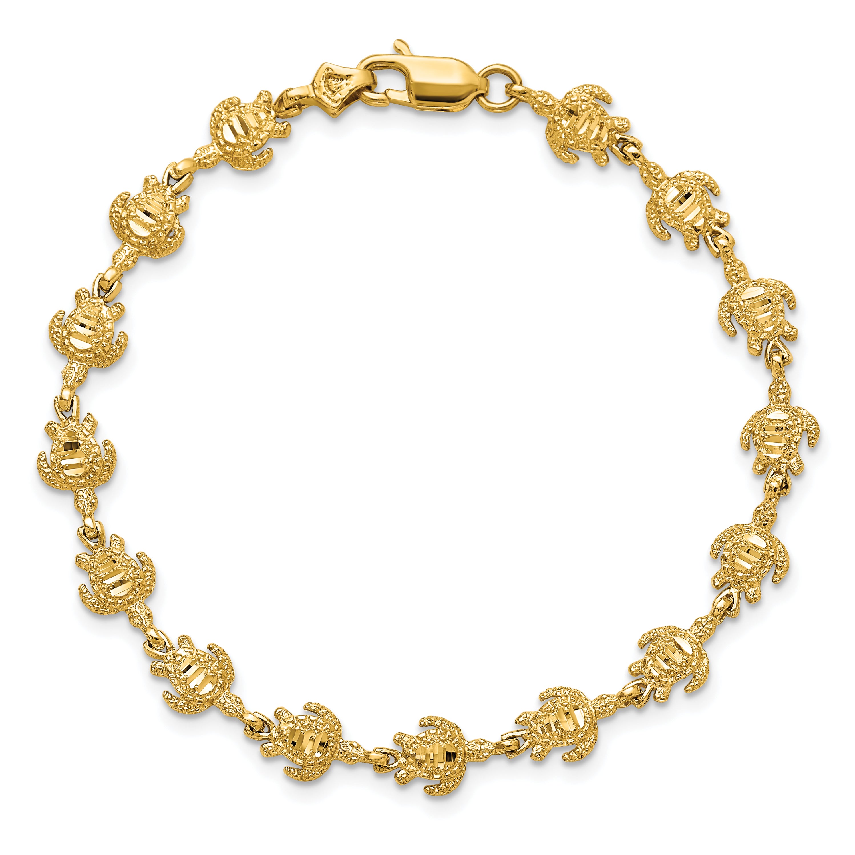 14K Gold Polished and Textured Turtle Bracelet