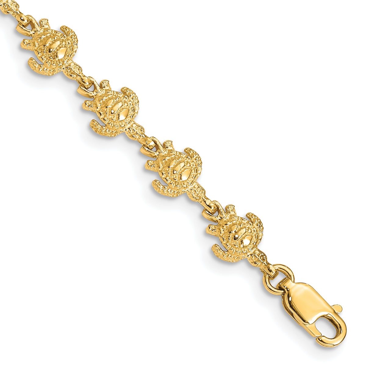 14K Gold Polished and Textured Turtle Bracelet