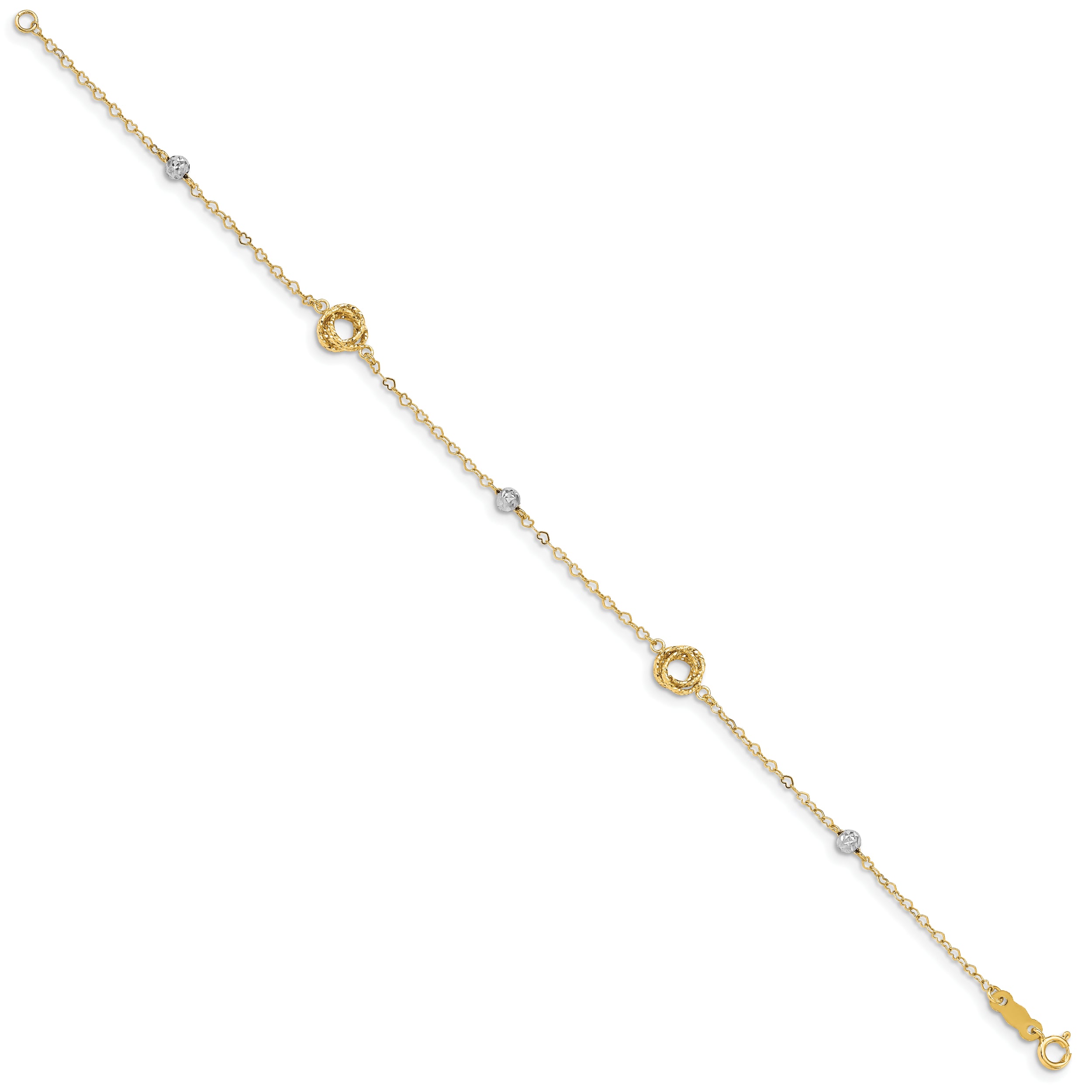 14k Two-tone Love Knots on Small Heart Link Bracelet