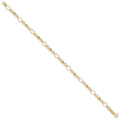 14k Polished Diamond-cut Ovals & Donut Beads Bracelet