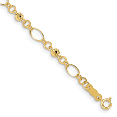 14k Polished Diamond-cut Ovals & Donut Beads Bracelet