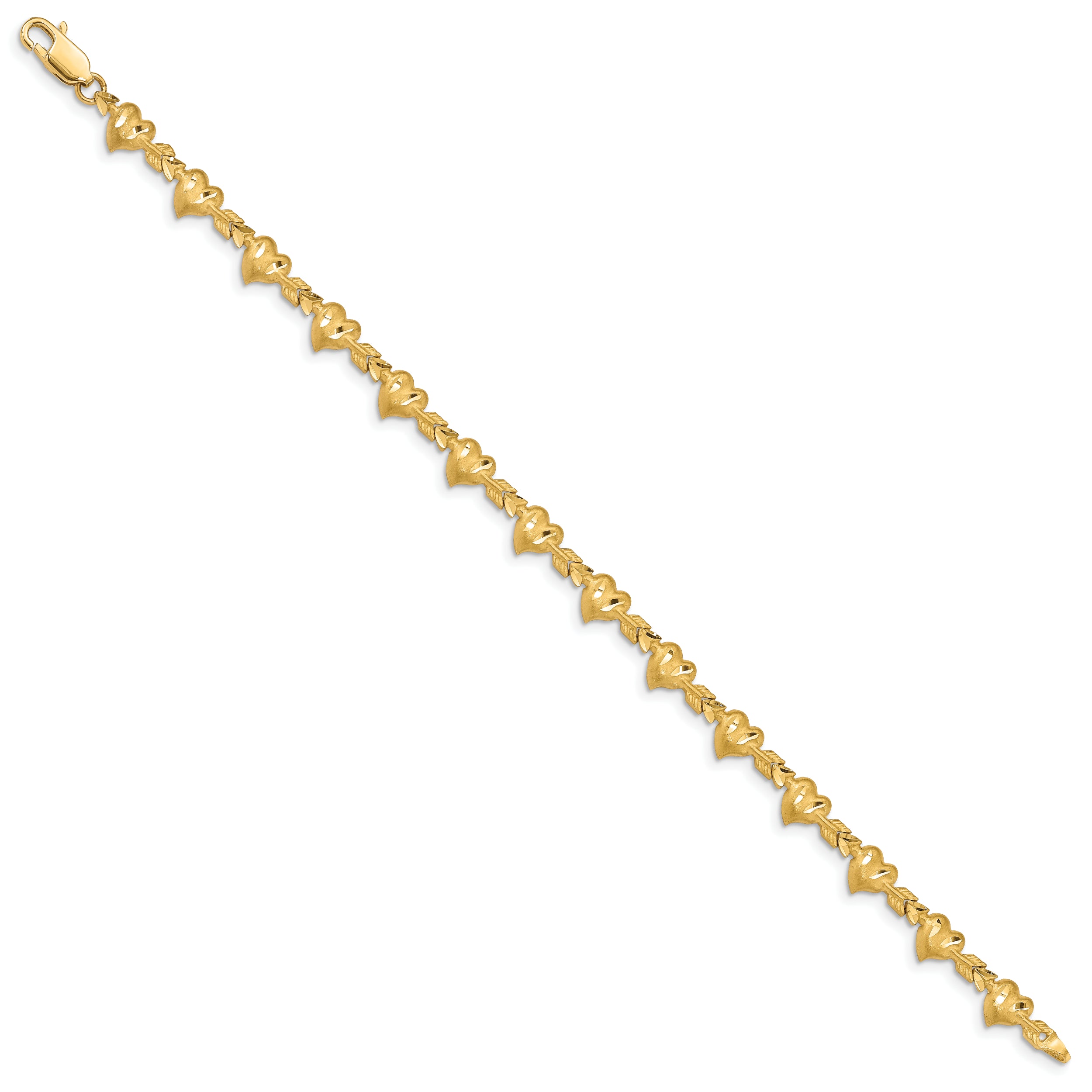 14k Satin Diamond-cut Heart with Arrow 7 inch Bracelet