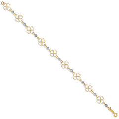 14k Two-tone Diamond-cut Open Clovers & Beads Bracelet