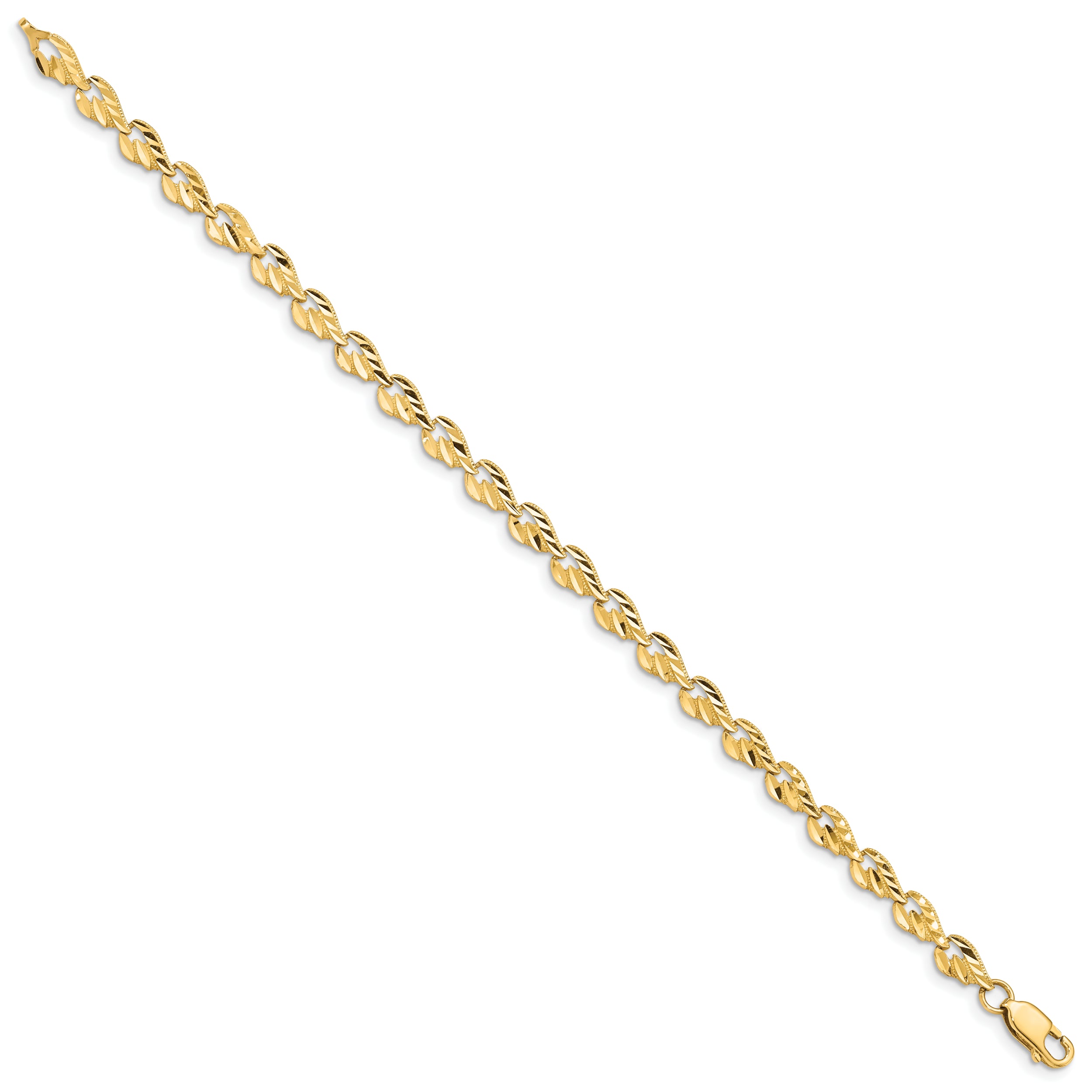 14k Polished Diamond-cut Leaf 7 inch Bracelet