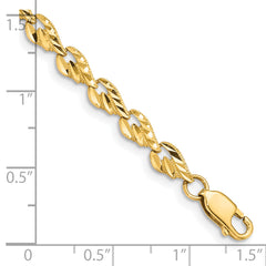 14k Polished Diamond-cut Leaf 7 inch Bracelet